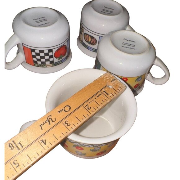 Set Of 4 Fine China Soup Mugs With Floral & Vegetable Patterns Microwave & Dishw - Picture 6 of 6